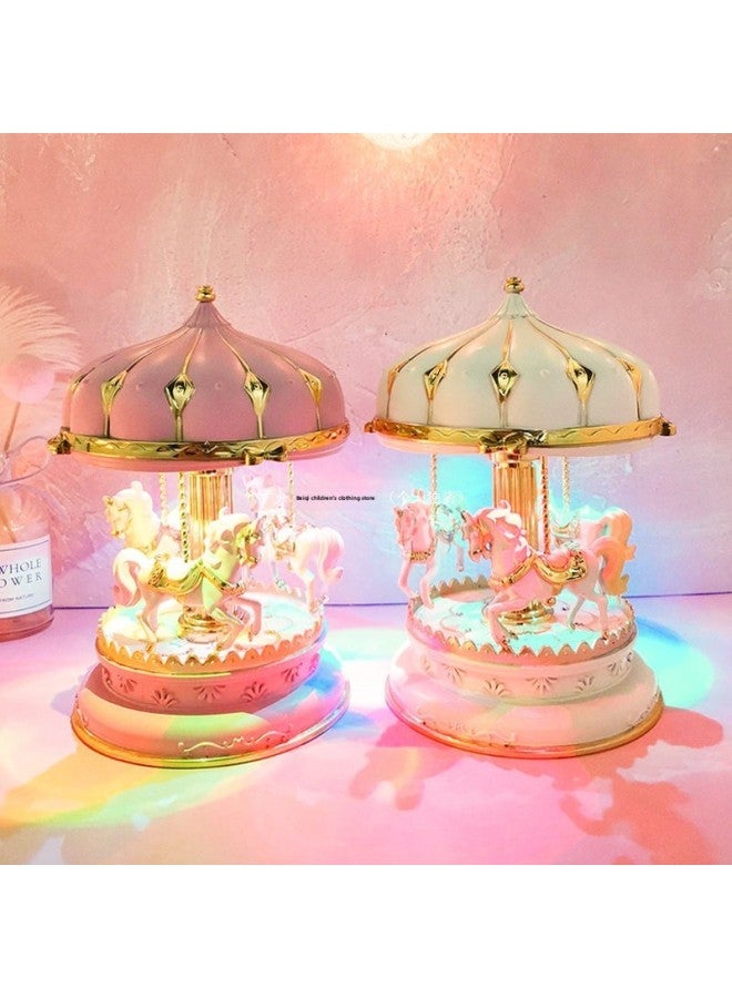 Fantasy Colorful Light Carousel Music Box Children Girl Creative Practical Birthday Gift Student Gift-Color:Send Colored Paper Greeting Card Handbag Packaging-Size:Medium Candy Blue Projection Carousel Music Box - Image 2