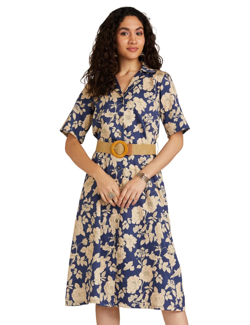 Biba Women's Blue A Line Cotton Printed Dress - Image 1