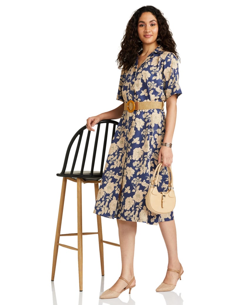 Biba Women's Blue A Line Cotton Printed Dress - Image 3