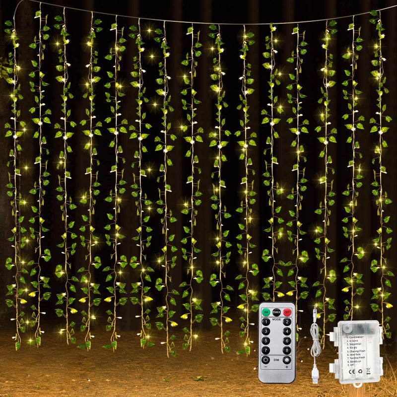Unittype 15 Pcs 66 ft 300 LED Fake Ivy Vines with Lights for Bedroom String Fairy Light Curtain Artificial Hanging Vines Plant Garland with Light for Wall Outdoor Indoor DecorIvy Leaf - Image 2
