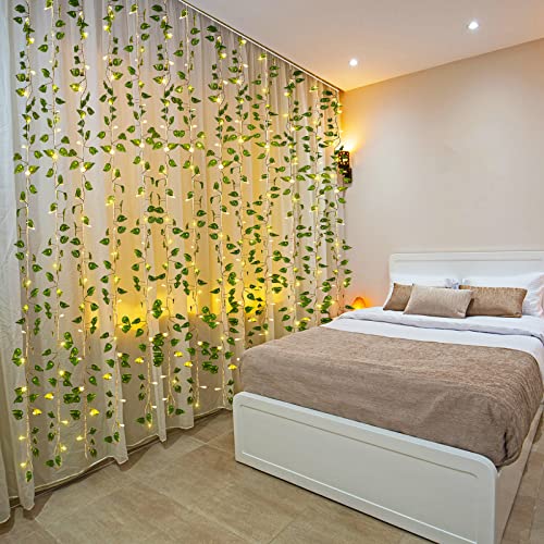 Unittype 15 Pcs 66 ft 300 LED Fake Ivy Vines with Lights for Bedroom String Fairy Light Curtain Artificial Hanging Vines Plant Garland with Light for Wall Outdoor Indoor DecorIvy Leaf - Image 3