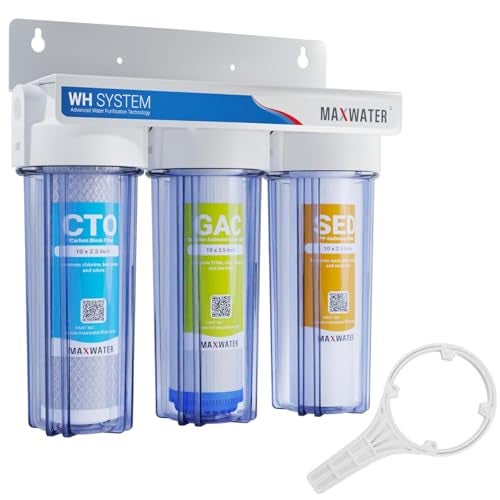 Max Water 3 Stage (Good for City Water) 10 inch Standard Water Filtration System for Whole House - Sediment + GAC + CTO Post Carbon - ¾ Inlet/Outlet - Model : WH-SC2 - Image 1