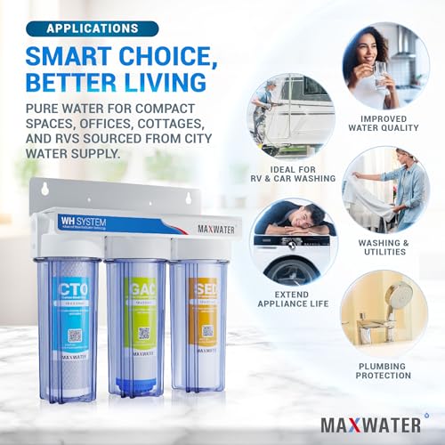Max Water 3 Stage (Good for City Water) 10 inch Standard Water Filtration System for Whole House - Sediment + GAC + CTO Post Carbon - ¾ Inlet/Outlet - Model : WH-SC2 - Image 5