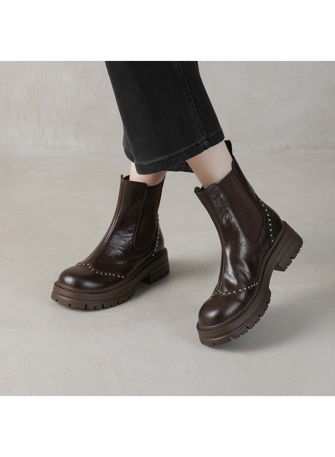 AME British Style Chelsea Boots 2025 New Patchwork Elastic Slip-on Studded Cool Ankle Boots For Women - Image 2