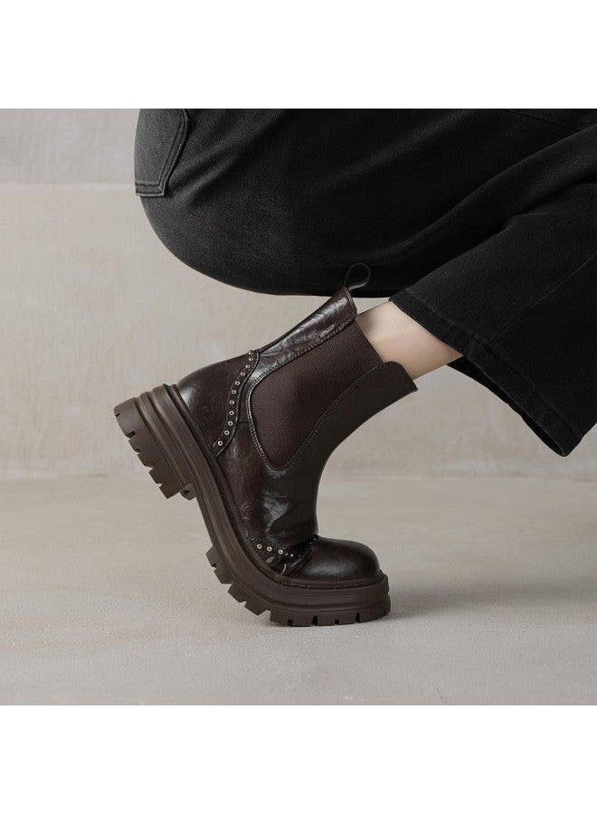 AME British Style Chelsea Boots 2025 New Patchwork Elastic Slip-on Studded Cool Ankle Boots For Women - Image 4