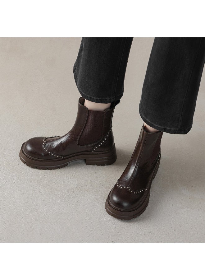 AME British Style Chelsea Boots 2025 New Patchwork Elastic Slip-on Studded Cool Ankle Boots For Women - Image 3