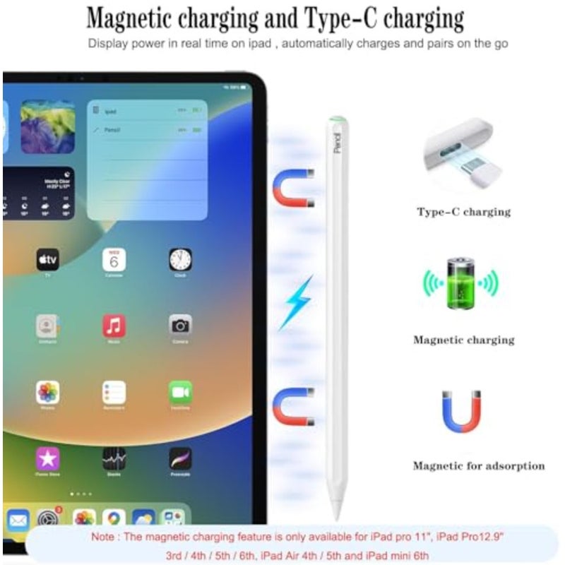 قلم ستايلس لجهاز iPad: هيكل من الألومنيوم، لمسة نهائية سوداء غير لامعة، شحن لاسلكي مغناطيسي، دعم الإمالة لرفض راحة اليد - Image 3