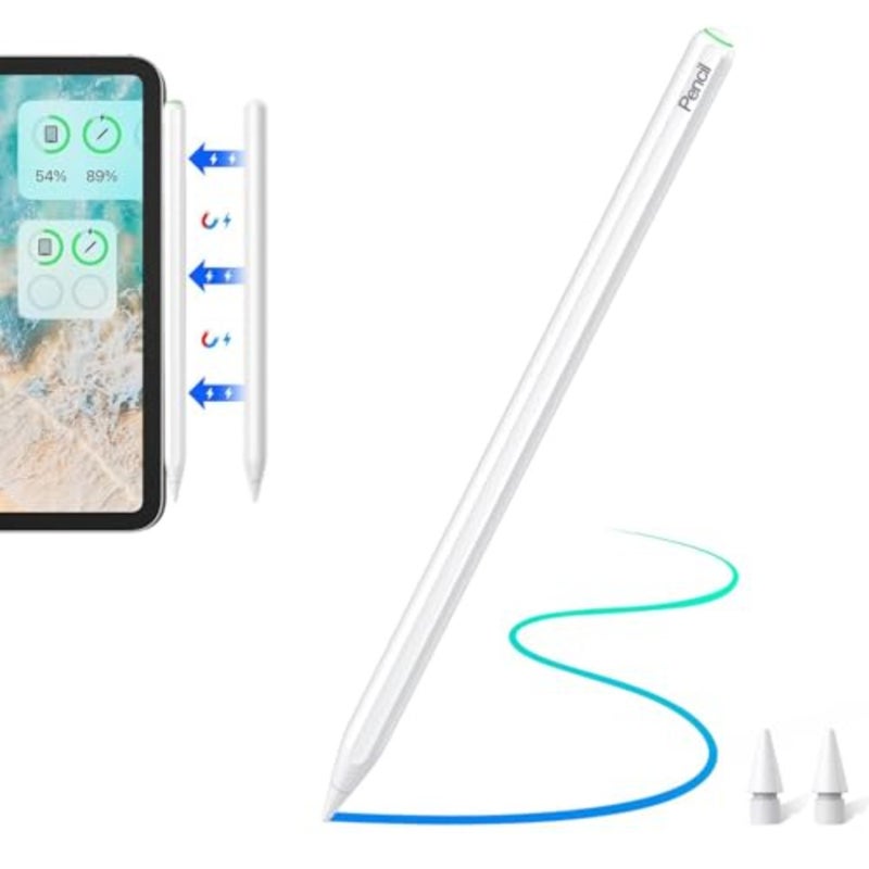 قلم ستايلس لجهاز iPad: هيكل من الألومنيوم، لمسة نهائية سوداء غير لامعة، شحن لاسلكي مغناطيسي، دعم الإمالة لرفض راحة اليد - Image 1