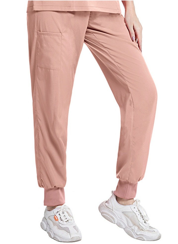 Loquat Medical Uniform Scrubs Pants Unisex Elastic Waist Jogger Pants Workwear Pink 