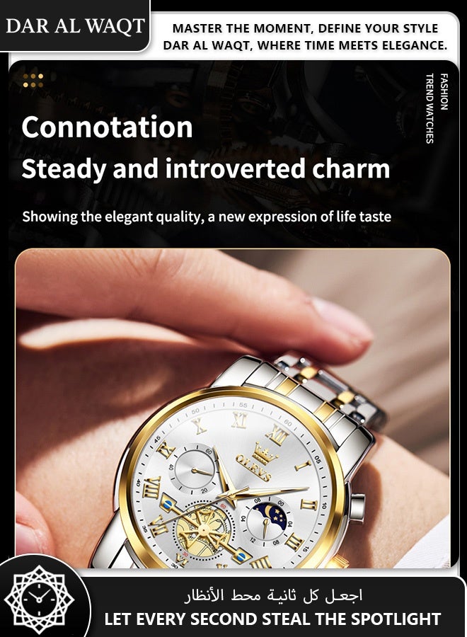 أوليفز ساعة OLEVS للرجال – مضيئة ومجوفة، كوارتز، موديل 2859، ميناء أبيض، سوار فولاذي، مقاومة للماء - Image 4