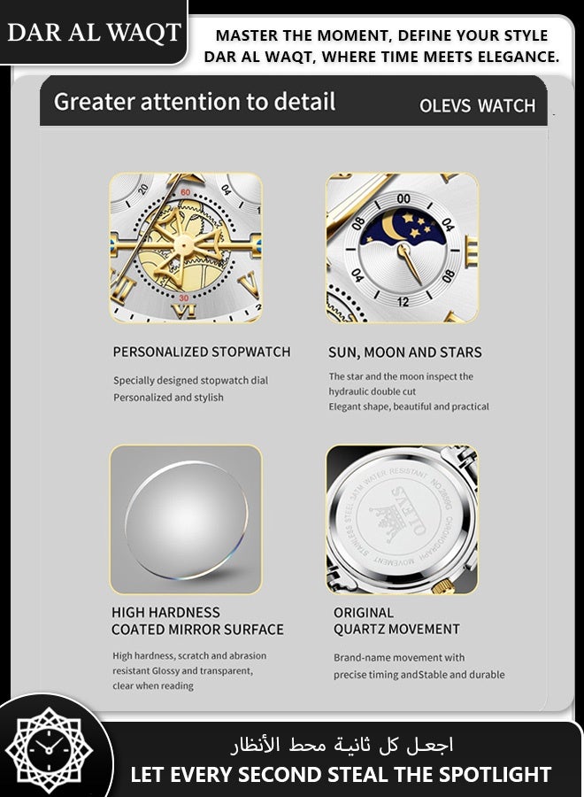 أوليفز ساعة OLEVS للرجال – مضيئة ومجوفة، كوارتز، موديل 2859، ميناء أبيض، سوار فولاذي، مقاومة للماء - Image 3