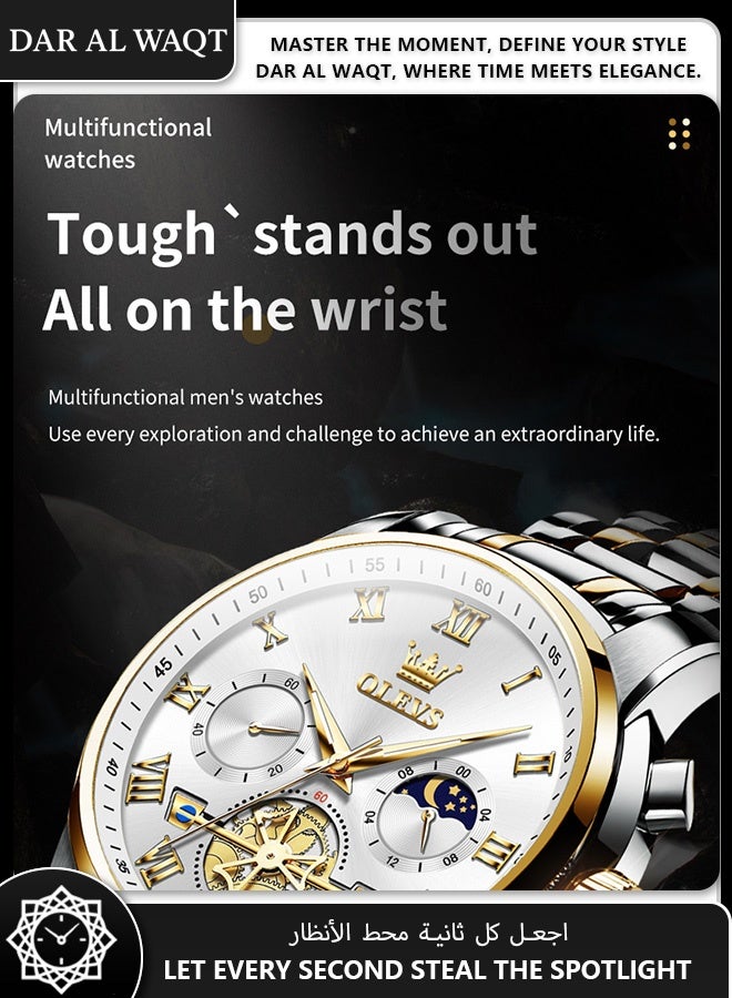 أوليفز ساعة OLEVS للرجال – مضيئة ومجوفة، كوارتز، موديل 2859، ميناء أبيض، سوار فولاذي، مقاومة للماء - Image 2