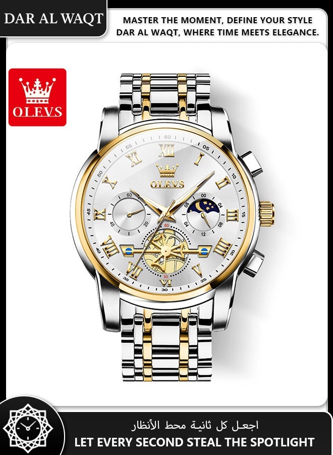 أوليفز ساعة OLEVS للرجال – مضيئة ومجوفة، كوارتز، موديل 2859، ميناء أبيض، سوار فولاذي، مقاومة للماء - Image 1