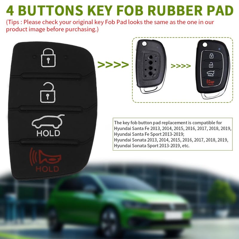 JJCHQ Key Fob Rubber Button Pad Replacement for Hyundai Santa Fe Sport Sonata 2018 2017 2016 2015 2014 2013 4 Button Key Fob Cover Keyless Entry Remote Control Flip Car Key Fob Case Insert Keypad - 2 Pack - Image 2