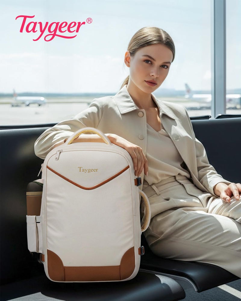 Taygeer 35L Travel Backpack Carry On with Lock, TSA Flight Approved Carry on Backpack, Expandable Weekend Trip Backpacks Fits 15.6 Inch Laptop for Women, Beige & Brown - Image 2