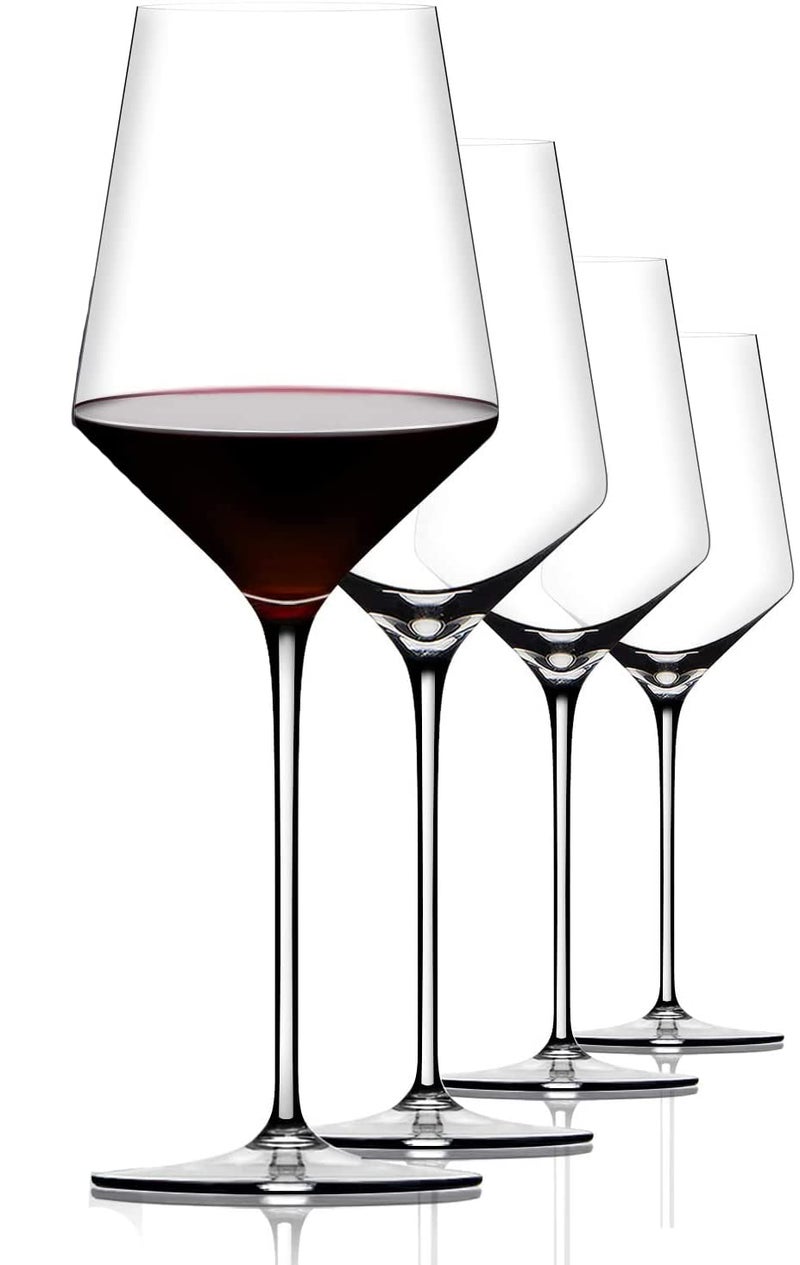 bellemax 450ML Crystal Wine Glass Red or White Cut Wine Transparent Champagne Flute Wine Glass Set Long Wine Glass Set Vintage BR 4 Count Pack of 1 - Image 1