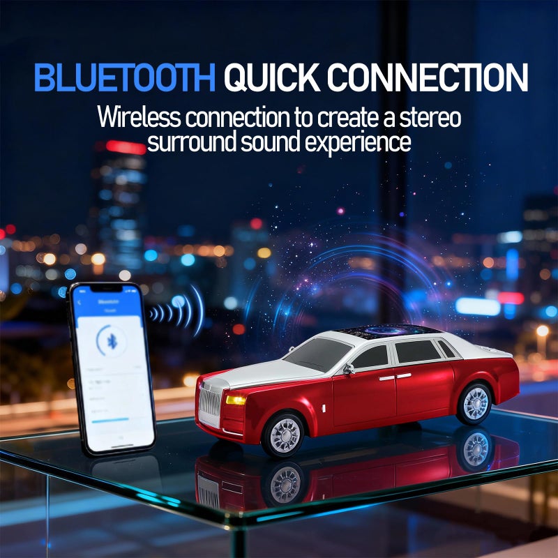 WSTER WS-610 Luxury Sedan Replica Bluetooth Speaker â€“ LED Starry Sky Screen Display, HD Sound, TWS Stereo,FM Radio, USB/TF Playback, Built-in Microphone, Portable Wireless Gift for Car Enthusiasts (Red) - Image 4