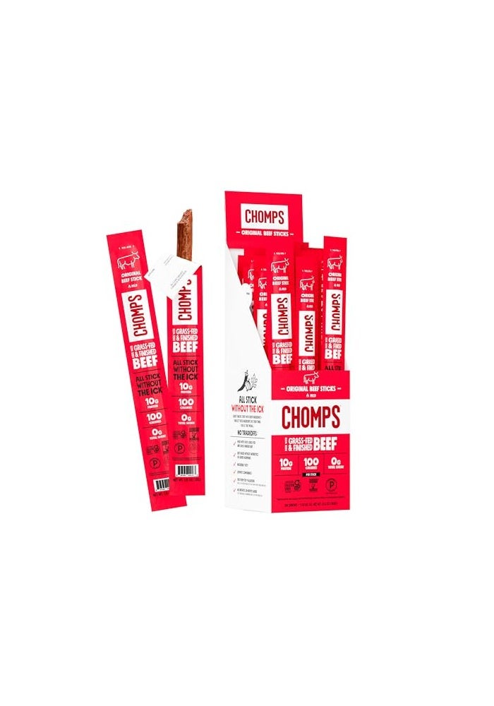 Chomps GrassFed and Finished Original Beef Jerky Snack Sticks 24Pack Keto Paleo Whole30 10g Protein GlutenFree - Image 1