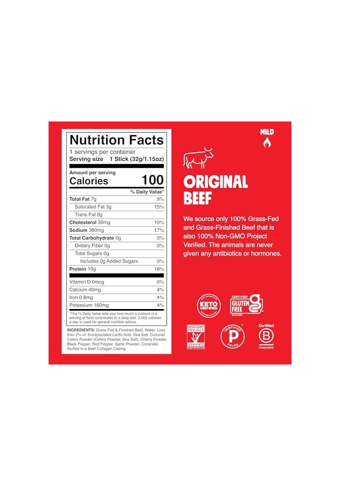 Chomps GrassFed and Finished Original Beef Jerky Snack Sticks 24Pack Keto Paleo Whole30 10g Protein GlutenFree - Image 5