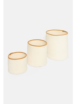 Muy Mucho 3 Pcs Cotton Basket With Handle Set, Off White  - Image 2