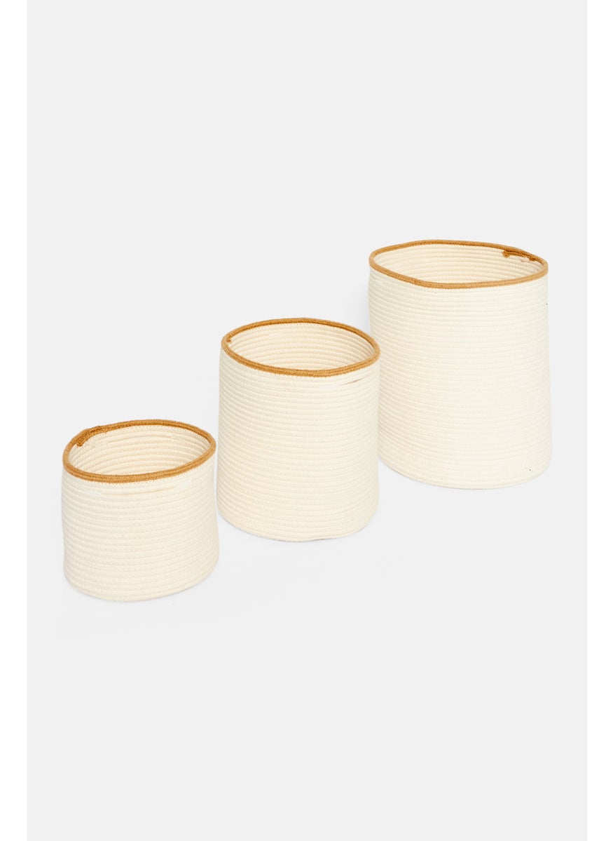 Muy Mucho 3 Pcs Cotton Basket With Handle Set, Off White  - Image 2