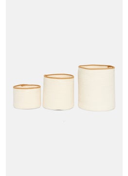 Muy Mucho 3 Pcs Cotton Basket With Handle Set, Off White  - Image 1