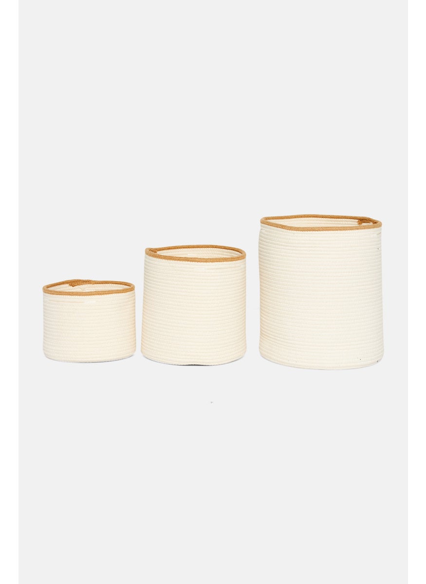 Muy Mucho 3 Pcs Cotton Basket With Handle Set, Off White  - Image 1