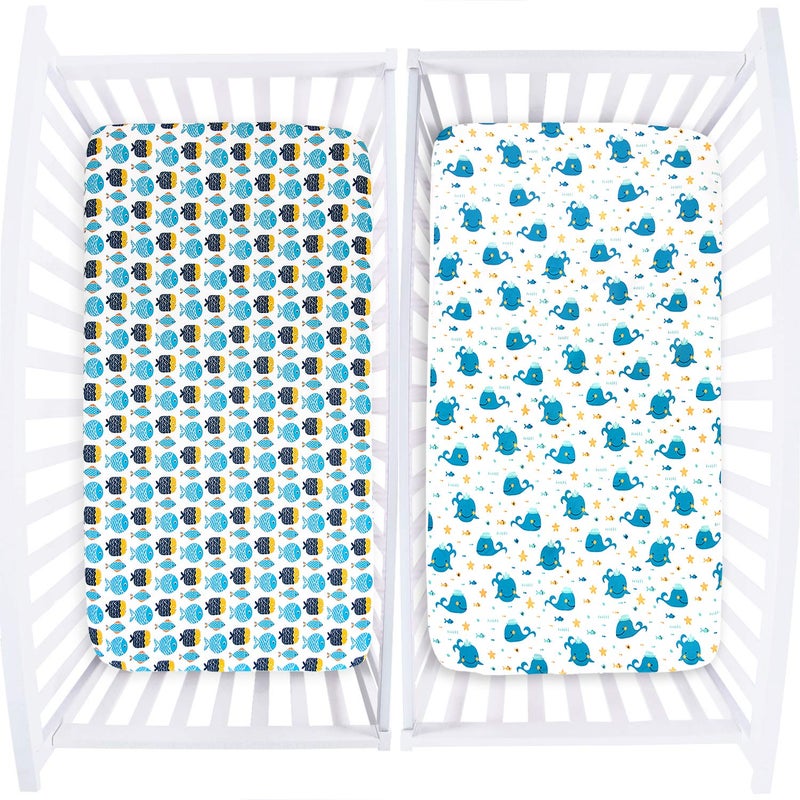Biloban Crib Sheets Fitted, 2 Pack Crib Sheet Fits for Standard Crib Mattress, Toddler Sheets for Baby Boys & Girl - Image 2
