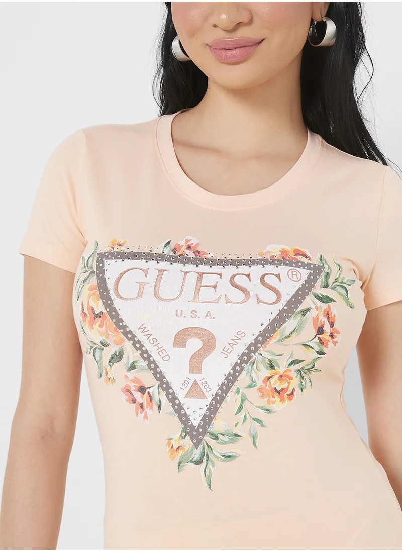 جس Crew Neck Logo Printed T-Shirt