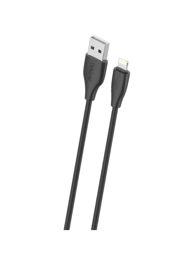 Celebrat CB-31 Portable USB To Lightning Fast Charge And Data Transmission Cable With Flat wire Design And Practical Fits Iphone 3A /480mbps /1M - Black