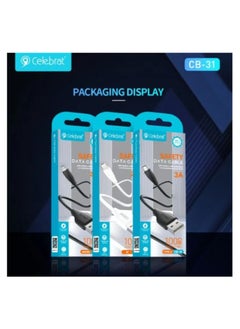 سليبرات سيليبرات CB-31 كابل USB محمول إلى Lightning للشحن السريع ونقل البيانات مع تصميم سلك مسطح وتناسب عملي Iphone 3A /480mbps /1M - أسود  - Image 4