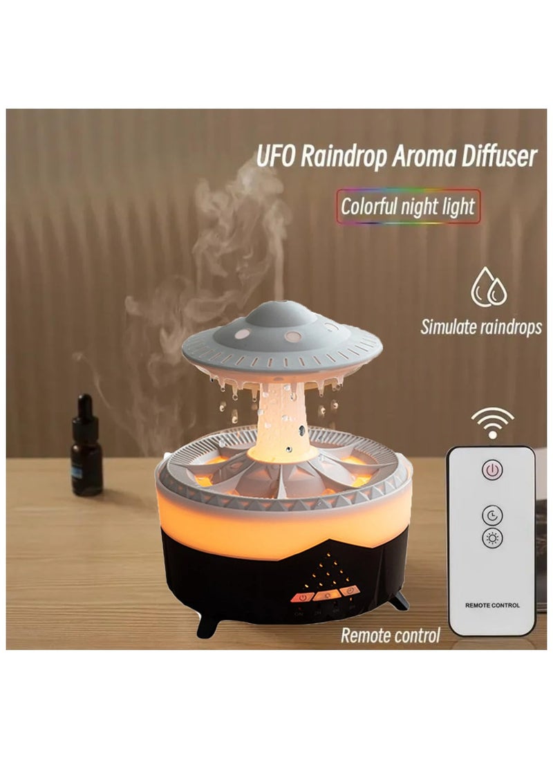 UanTii - 3 in 1 Rain Cloud Humidifier Oil Diffuser Water drip Aroma Essential Diffuser 350ml Night Light Water Drop Sound for Sleeping Relaxing(Black) - Image 1