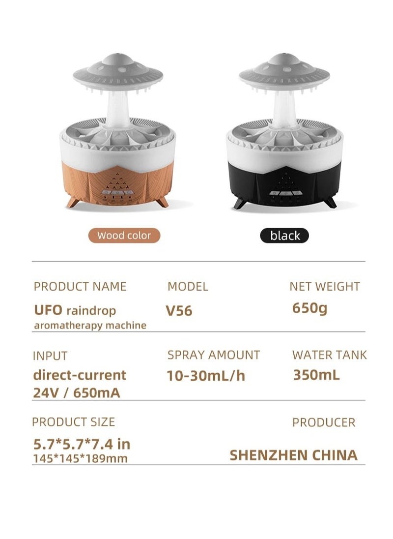 UanTii - 3 in 1 Rain Cloud Humidifier Oil Diffuser Water drip Aroma Essential Diffuser 350ml Night Light Water Drop Sound for Sleeping Relaxing(Black) - Image 1