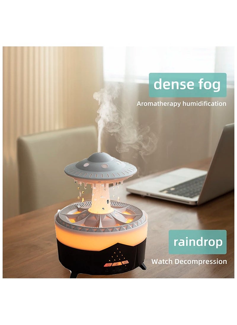 UanTii - 3 in 1 Rain Cloud Humidifier Oil Diffuser Water drip Aroma Essential Diffuser 350ml Night Light Water Drop Sound for Sleeping Relaxing(Black) - Image 1