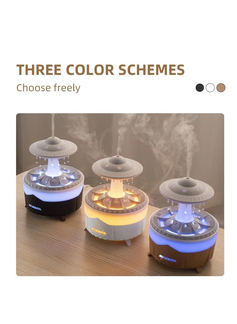 UanTii - 3 in 1 Rain Cloud Humidifier Oil Diffuser Water drip Aroma Essential Diffuser 350ml Night Light Water Drop Sound for Sleeping Relaxing(Black) - Image 1