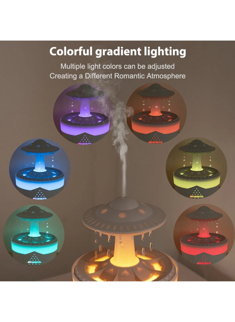 UanTii - 3 in 1 Rain Cloud Humidifier Oil Diffuser Water drip Aroma Essential Diffuser 350ml Night Light Water Drop Sound for Sleeping Relaxing(Black) - Image 1
