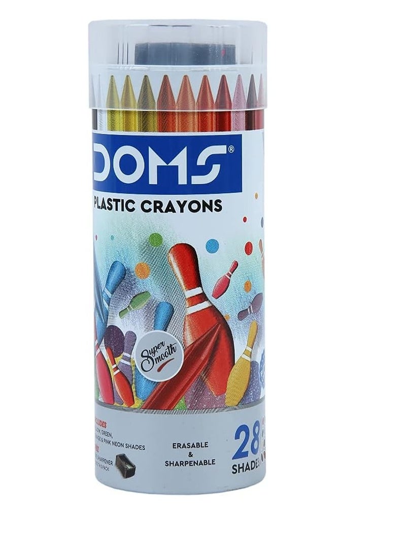 دومس أقلام تلوين بلاستيكية فائقة النعومة وقابلة للمسح من دومز، 28 لونًا + خالية من المبراة - صندوق بلاستيكي - Image 1