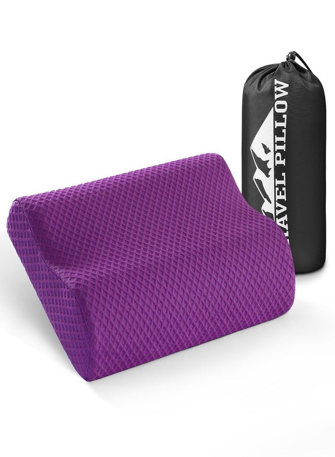 PEUJEW Neck Pillow for Sleeping, Travel Pillow, Camping Pillow, Ergonomic Memory Foam Compressible Medium Firm, Ideal for Home, Bedroom, Office and Camping (Purple, M) - Image 1