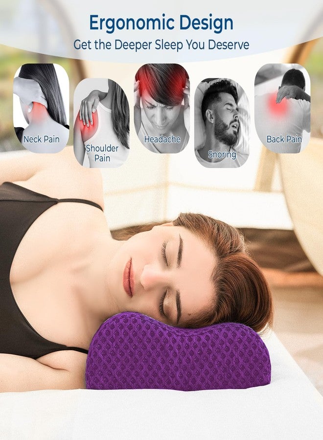 PEUJEW Neck Pillow for Sleeping, Travel Pillow, Camping Pillow, Ergonomic Memory Foam Compressible Medium Firm, Ideal for Home, Bedroom, Office and Camping (Purple, M) - Image 2