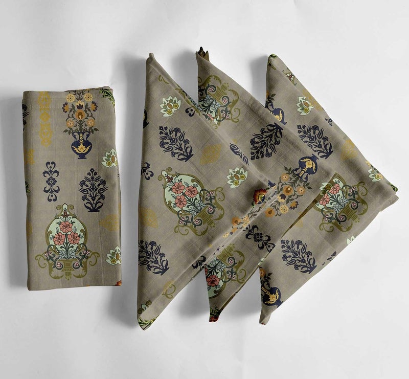 Vargottam Elegant Floral Motif Print on Green Cotton Muslin Napkins - Set of 12, 20x20 Inches, Luxurious Self-Check Texture, Perfect for Upscale Dining, Weddings, and Events - Machine Washable - Image 1