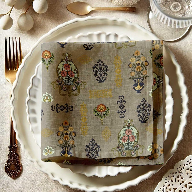 Vargottam Elegant Floral Motif Print on Green Cotton Muslin Napkins - Set of 12, 20x20 Inches, Luxurious Self-Check Texture, Perfect for Upscale Dining, Weddings, and Events - Machine Washable - Image 5