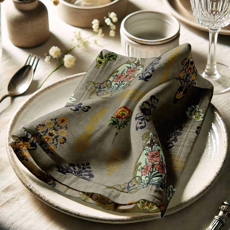 Vargottam Elegant Floral Motif Print on Green Cotton Muslin Napkins - Set of 12, 20x20 Inches, Luxurious Self-Check Texture, Perfect for Upscale Dining, Weddings, and Events - Machine Washable - Image 3