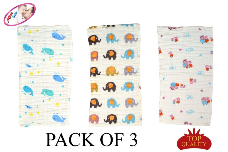 MOM CARE Muslin Cotton Burping 500 TC Towels For Newborn Baby Extra Soft Large Hankies Reusable Napkins For Infants Toddlers (Pack Of 3) White - Image 2