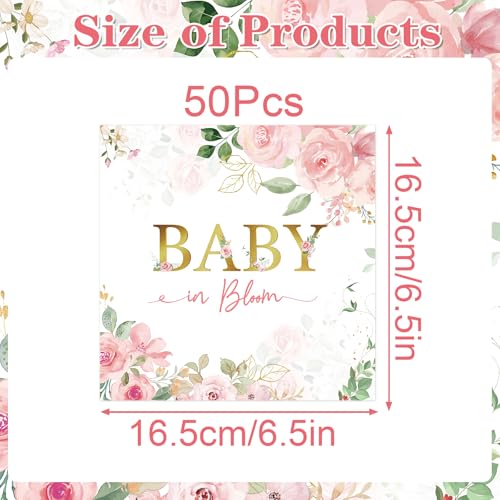 Yoyuspy Baby in Bloom Napkins Baby Shower Decorations, 50PCS Pink Floral Baby Shower Napkins, Disposable Flower Paper Napkins Set Supplies Size 6.5 Inch - Image 3