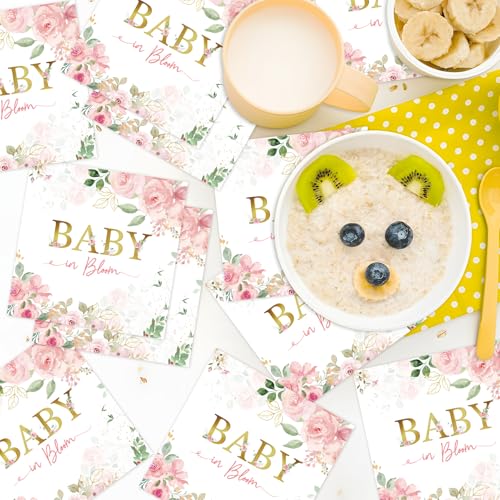 Yoyuspy Baby in Bloom Napkins Baby Shower Decorations, 50PCS Pink Floral Baby Shower Napkins, Disposable Flower Paper Napkins Set Supplies Size 6.5 Inch - Image 4