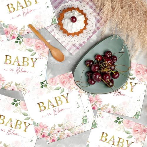 Yoyuspy Baby in Bloom Napkins Baby Shower Decorations, 50PCS Pink Floral Baby Shower Napkins, Disposable Flower Paper Napkins Set Supplies Size 6.5 Inch - Image 5