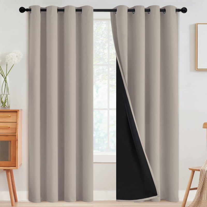 SimpleHome 100% Blackout Curtains for Bedroom,Thermal Insulated Natural Grommet Window Drapes Room Darkening Curtains for Living Room with Black Back,52 x 84 Inch,2 Panels - Image 1