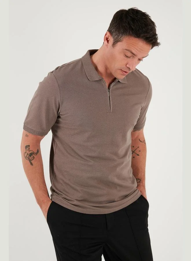 Buratti Buratti Cotton Regular Fit Half Zipper Polo Collar T Shirt Men's Polo Collar T-Shirt 5903008