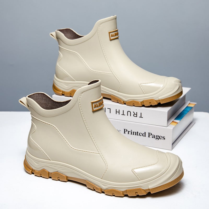 Korean Mens Fashion Low-Top Rain Boots Beige 
