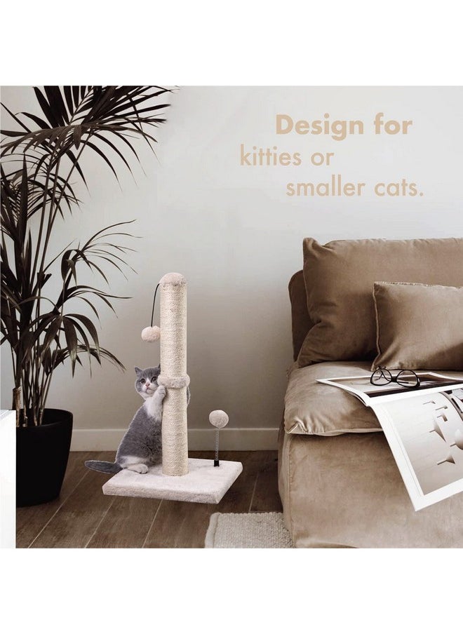 MECOOL - Cat Scratching Post Premium Basics Kitten Scratcher Sisal Scratch Posts With Hanging Ball 22In For Kittens Or Smaller Cats (22 Inches For Kitten, Beige) - Image 1